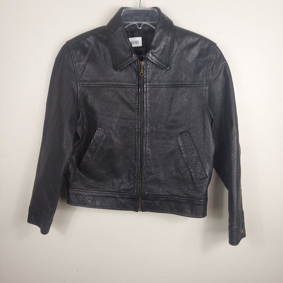 WILSONS LEATHER Men’s Black Leather Moto Style Jacket midweightsize medium